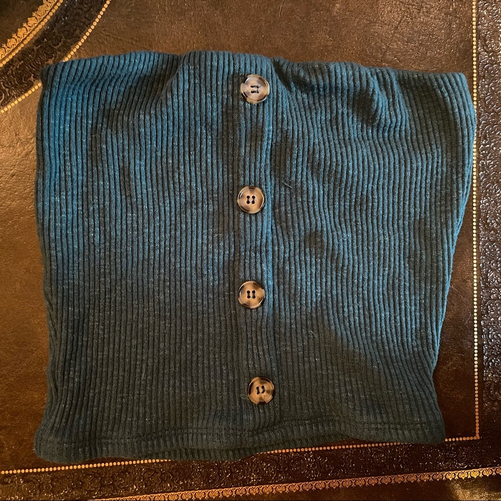 Sky and Sparrow Ribbed Button Up Crop Tube Top